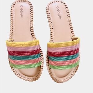 💚🌼NIB On 34th Women's Mavise Beaded Flat  Multicolor Women's Slide Sandals